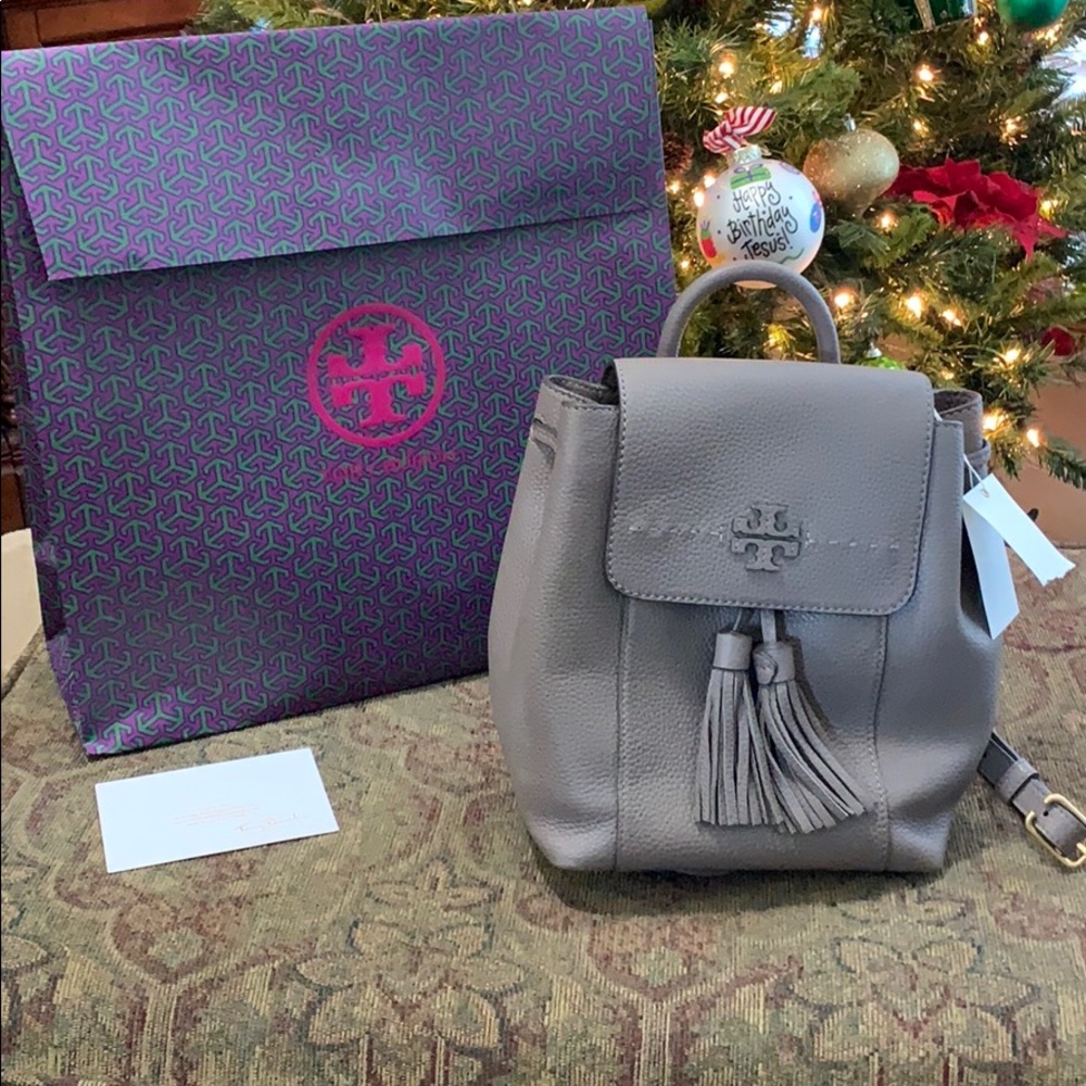 Tory Burch silver maple backpack NWT